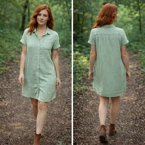 Bridge & Burn Loren Shirtdress Modal Linen Blend Green Large Sustainable